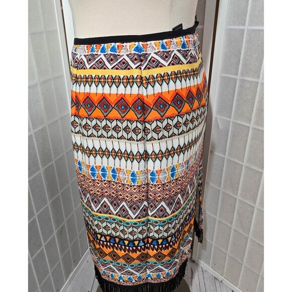 Ashley Stewart Women Career Aztec Print Pencil Trim Fringe Skirt Plus Size: 16 - Picture 4 of 6